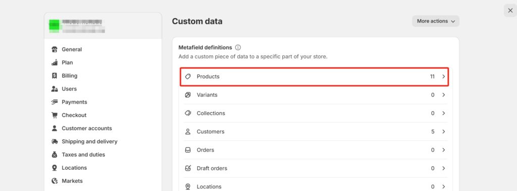 Metafield definitions-Products